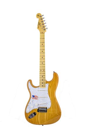 SX Ash Series ASH2M Left Handed Strat Style Electric Guitar in Natural Ash