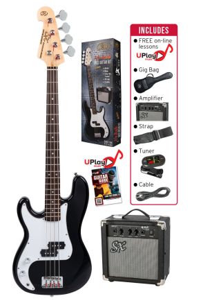 SX - SB2SK34LHB  3/4 size Left hand Bass Guitar & Amp Package. Black